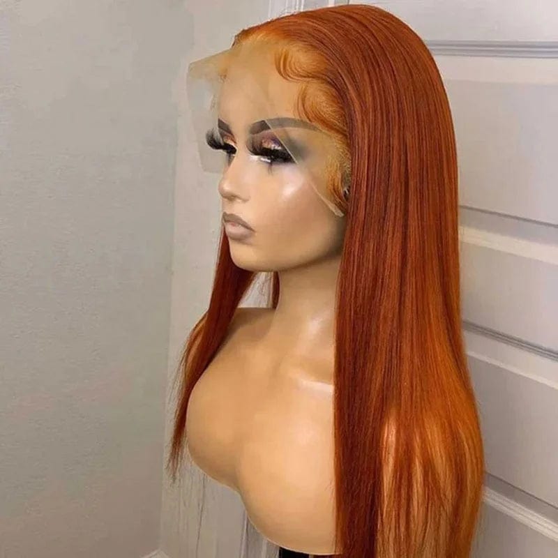 Orange Ginger Color Straight 13x4 HD Lace Front Closure Human Hair Wigs 150% Density