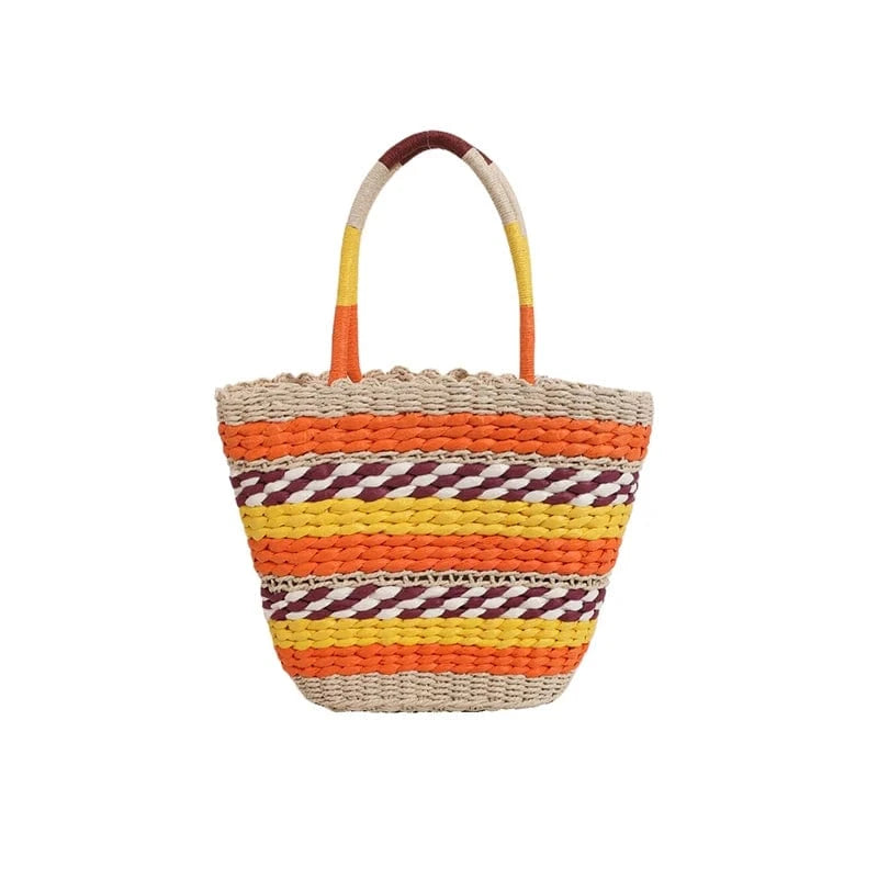 orange Popular Grass Woven Bag 2024 Handmade Woven Beach Bag Retro Countryside Style Handbag