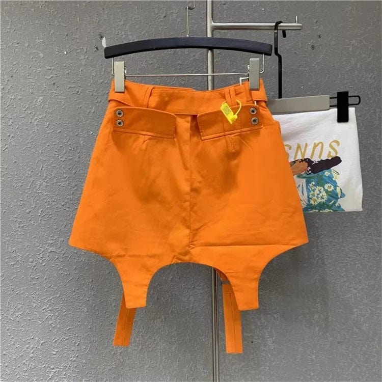 Orange Skirt Women 2024 Summer New High Waist Casual Sports Skirts Sexy A- Line Short Skirt Femme With Belt