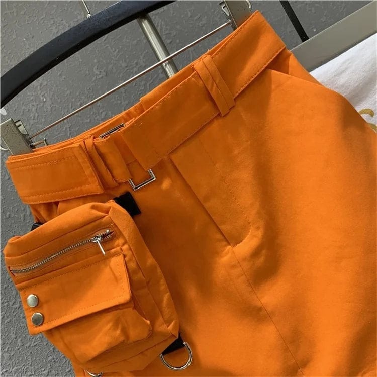 Orange Skirt Women 2024 Summer New High Waist Casual Sports Skirts Sexy A- Line Short Skirt Femme With Belt