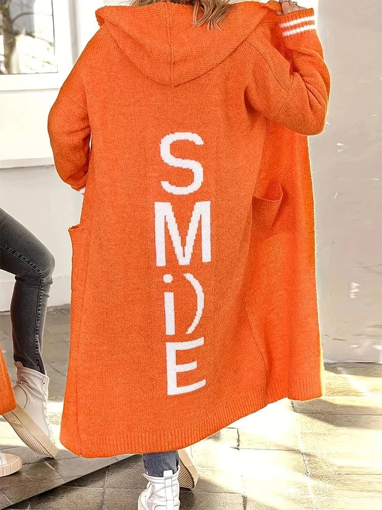 Ornage / 3XL plus Size Monogrammed Back Oversized Loose Knit Cardigan Women's Sweater Jacket with Pockets Best for Autumn Winter