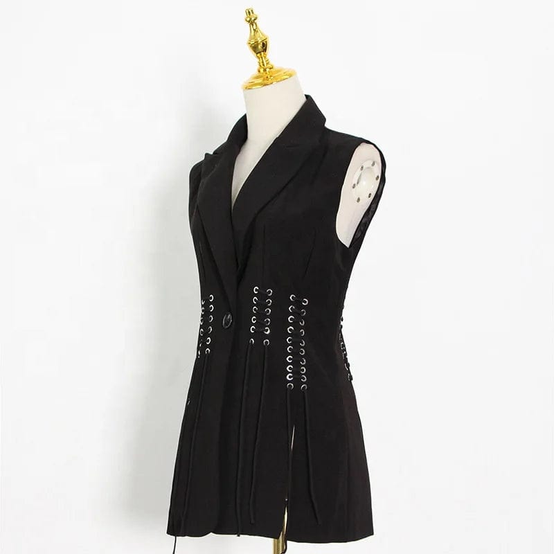 OUDINA 2024 New Fashion Temperament Heavy Industry Strap Design Suit Women's Niche Style Vest Jacket