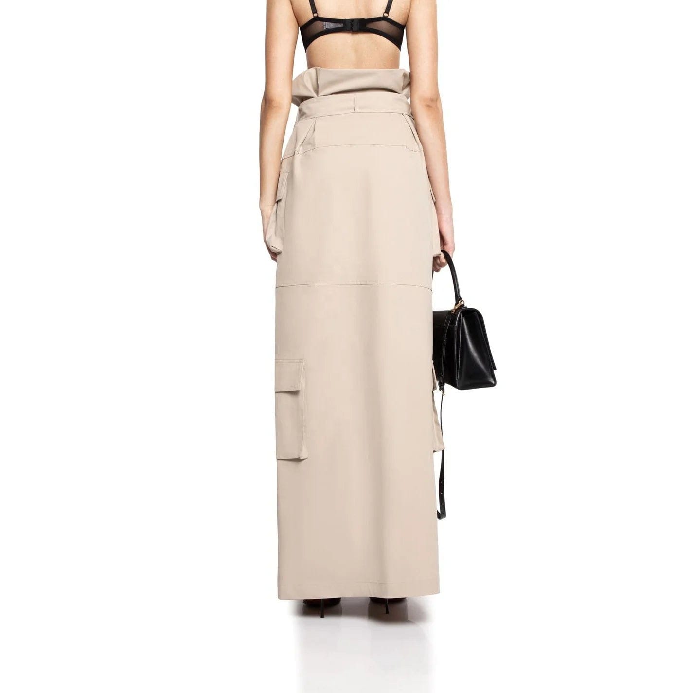 OUDINA 2024 New Hot Girl Cargo Denim Skirt Sexy Slit High Waist Belt Waist Versatile Unique Women's Long Skirt