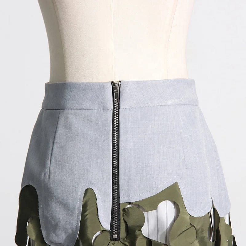 OUDINA 2024 New Streetwear Trend Army Green Irregular Hollow Patchwork Camo Women's Long Skirt