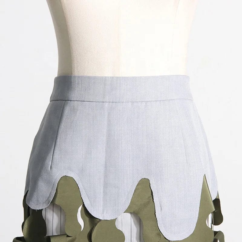 OUDINA 2024 New Streetwear Trend Army Green Irregular Hollow Patchwork Camo Women's Long Skirt