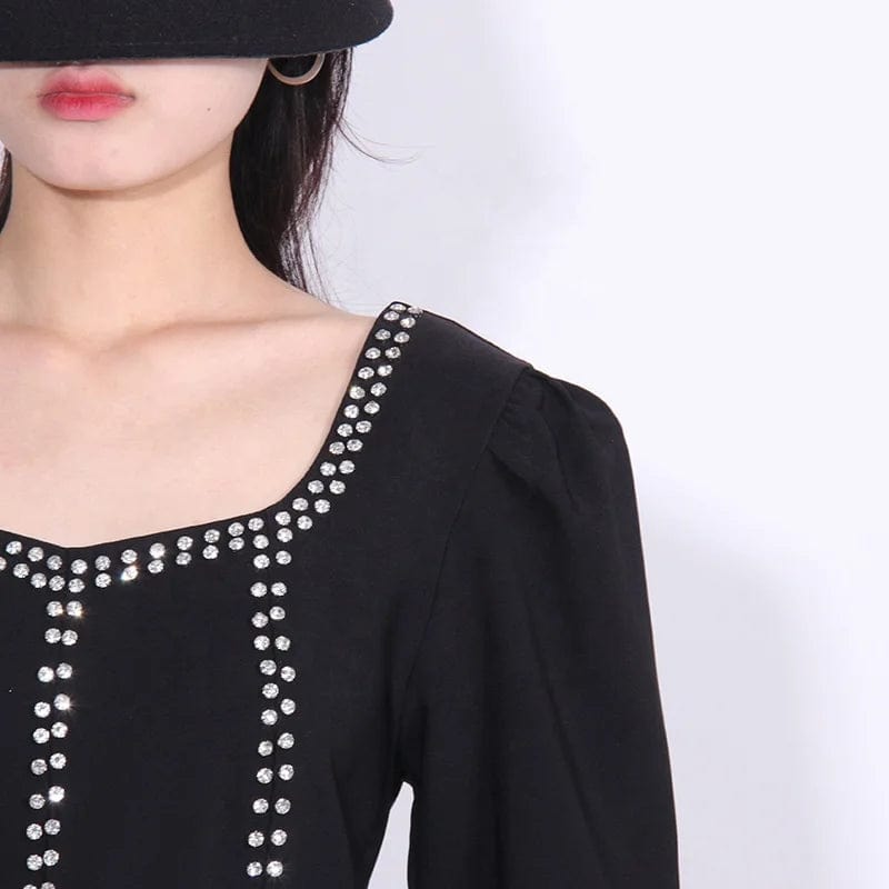 OUDINA 2024 New Style Fashionable Square Neck Diamond Design Fishtail Dress Fishtail Dress Ruffle Long Dresses Women