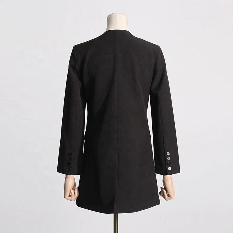 OUDINA 2024 New Style Pleated Blazers Ladies Women V-neck Waist Long Sleeve Temperament Casual Blazer De Mujer