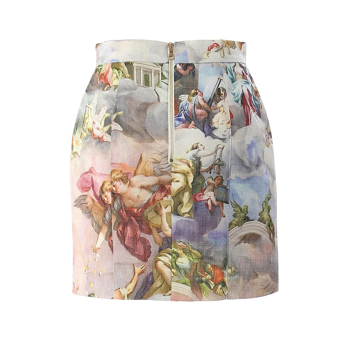 OUDINA 2024 New Style Stretch Vintage Printed Eyelet String Ladies Skirts Women Mini Skirt