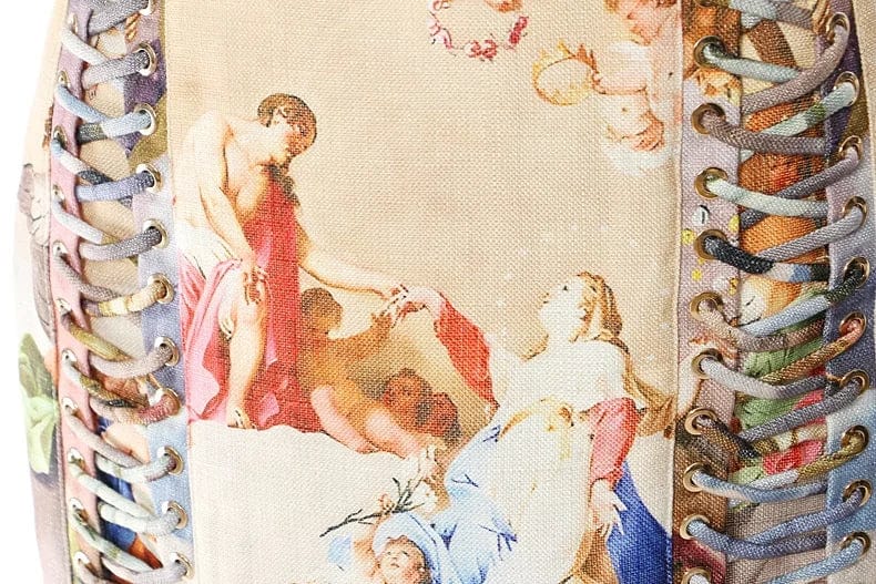 OUDINA 2024 New Style Stretch Vintage Printed Eyelet String Ladies Skirts Women Mini Skirt