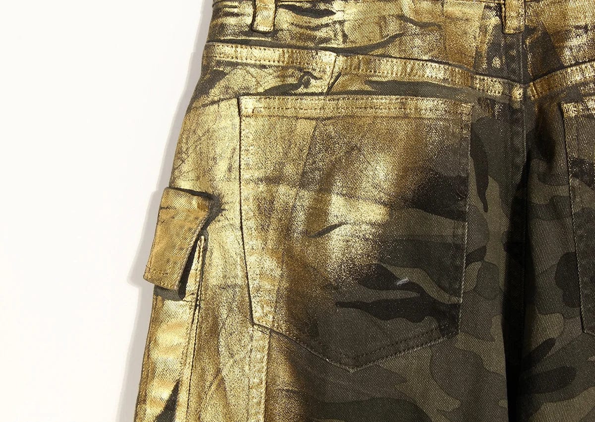 OUDINA 2024 New Trendy Hot Stamping Loose Straight Pants Vintage Multi-pocket Camouflage Boyfriend Women Cargo Jeans