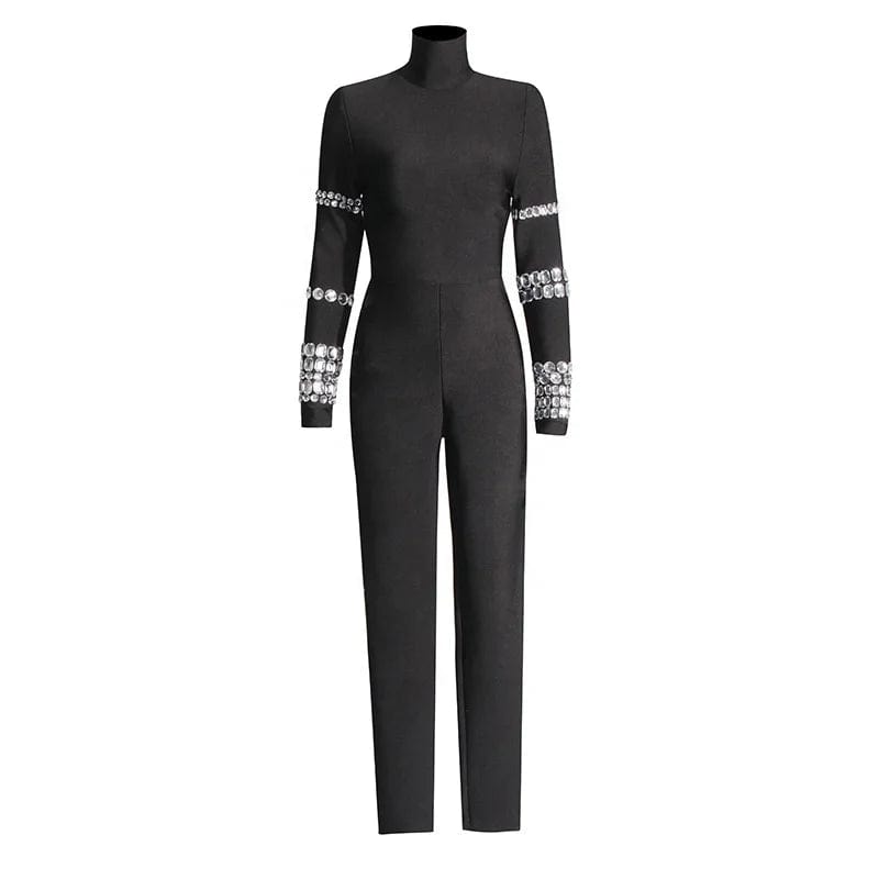 OUDINA 2024 New Trendy Tight Jumpsuit Heavy Industry Design Handmade Diamond Slim Fit Sexy Jumpsuits For Women