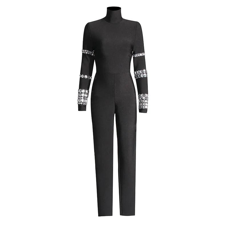 OUDINA 2024 New Trendy Tight Jumpsuit Heavy Industry Design Handmade Diamond Slim Fit Sexy Jumpsuits For Women