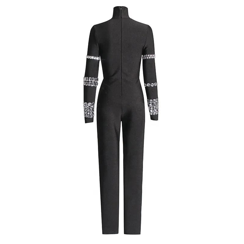 OUDINA 2024 New Trendy Tight Jumpsuit Heavy Industry Design Handmade Diamond Slim Fit Sexy Jumpsuits For Women