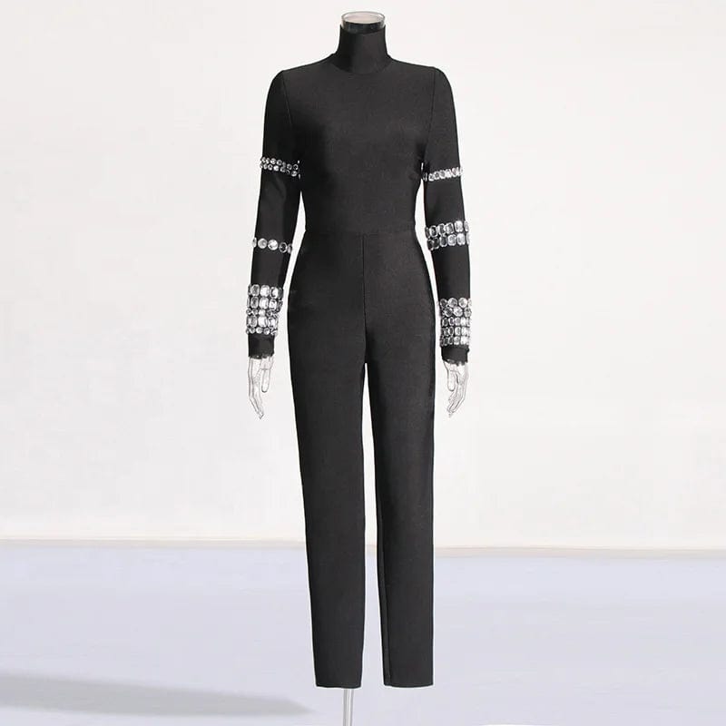 OUDINA 2024 New Trendy Tight Jumpsuit Heavy Industry Design Handmade Diamond Slim Fit Sexy Jumpsuits For Women