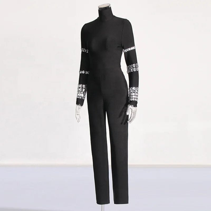 OUDINA 2024 New Trendy Tight Jumpsuit Heavy Industry Design Handmade Diamond Slim Fit Sexy Jumpsuits For Women