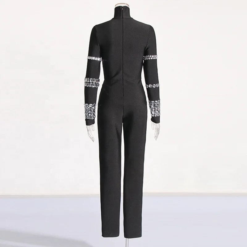 OUDINA 2024 New Trendy Tight Jumpsuit Heavy Industry Design Handmade Diamond Slim Fit Sexy Jumpsuits For Women