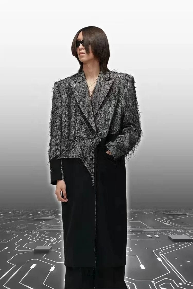 OUDINA 2024 New Wholesale Patchwork Contrasting Colors Tassel Wool Windbreaker Jacket Ladies Women Long Coat