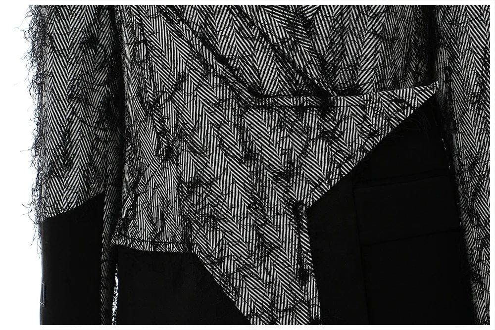 OUDINA 2024 New Wholesale Patchwork Contrasting Colors Tassel Wool Windbreaker Jacket Ladies Women Long Coat