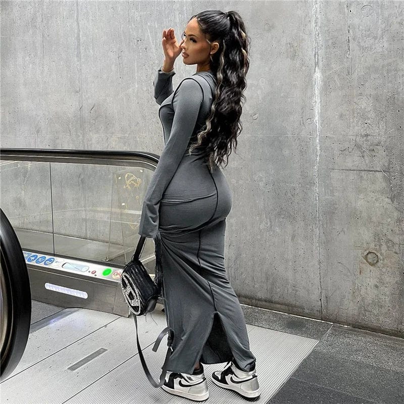 OUDINA 2024 Newly Arrivals Dresses For Women Long Sleeve Hoodie Club Casual Hooded Party Bodycon Dress