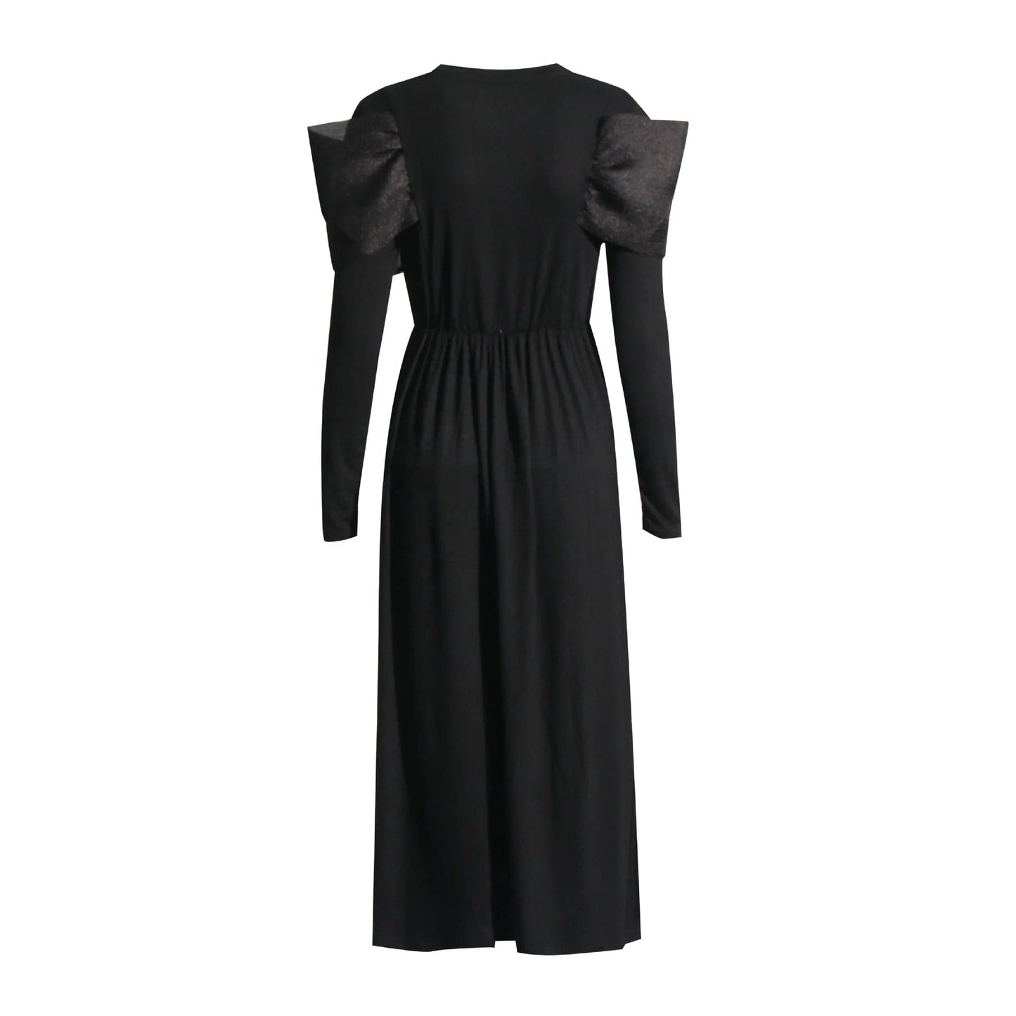 OUDINA 2024 Spring New Round Neck Front Bow Tie Dress Long-sleeved Mid-length Women's Solid Color Elegant Dresses