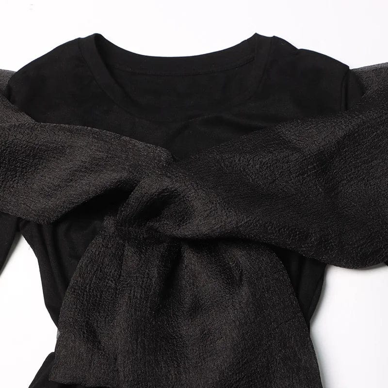 OUDINA 2024 Spring New Round Neck Front Bow Tie Dress Long-sleeved Mid-length Women's Solid Color Elegant Dresses