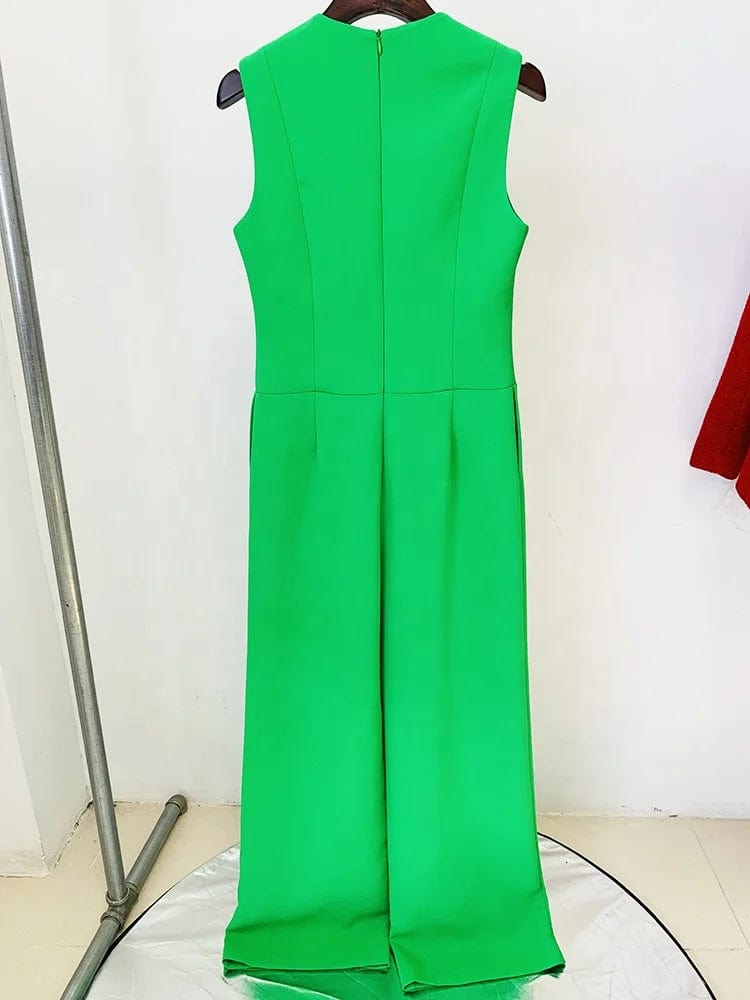 OUDINA 2024 Spring New Wide Leg Jumpsuit European Station Star Fashion Ribbon Lace-up Sleeveless Formal Ladies Jumpsuits