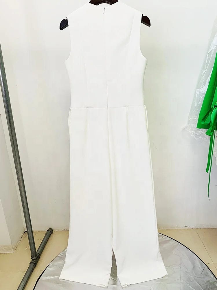 OUDINA 2024 Spring New Wide Leg Jumpsuit European Station Star Fashion Ribbon Lace-up Sleeveless Formal Ladies Jumpsuits