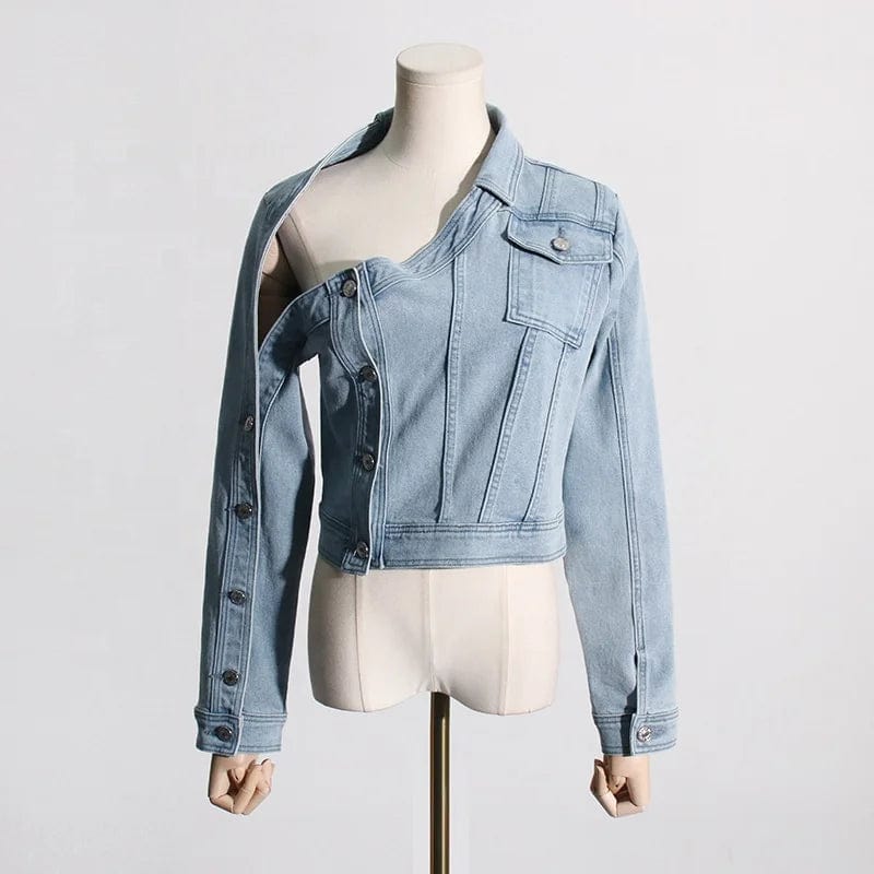 OUDINA 2024 Spring New Woman Vintage Denim Jacket Washed Distressed Off-Shoulder Design Women's Jackets
