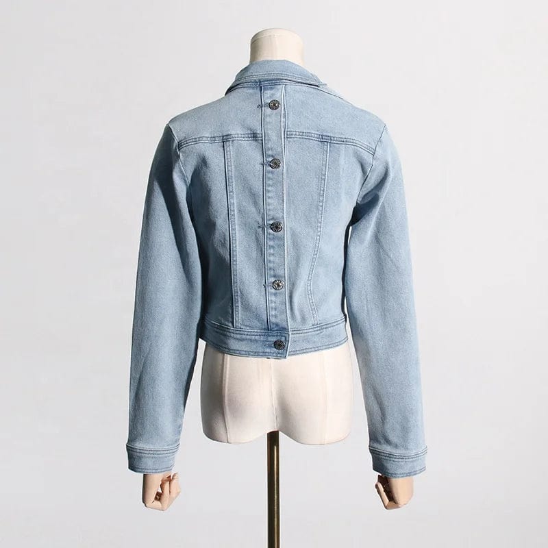OUDINA 2024 Spring New Woman Vintage Denim Jacket Washed Distressed Off-Shoulder Design Women's Jackets