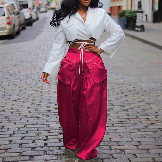 OUDINA 2024 Spring Oversized Loose Detachable Three-dimensional Pocket Wide Leg Pant Casual Trousers Women's Pants