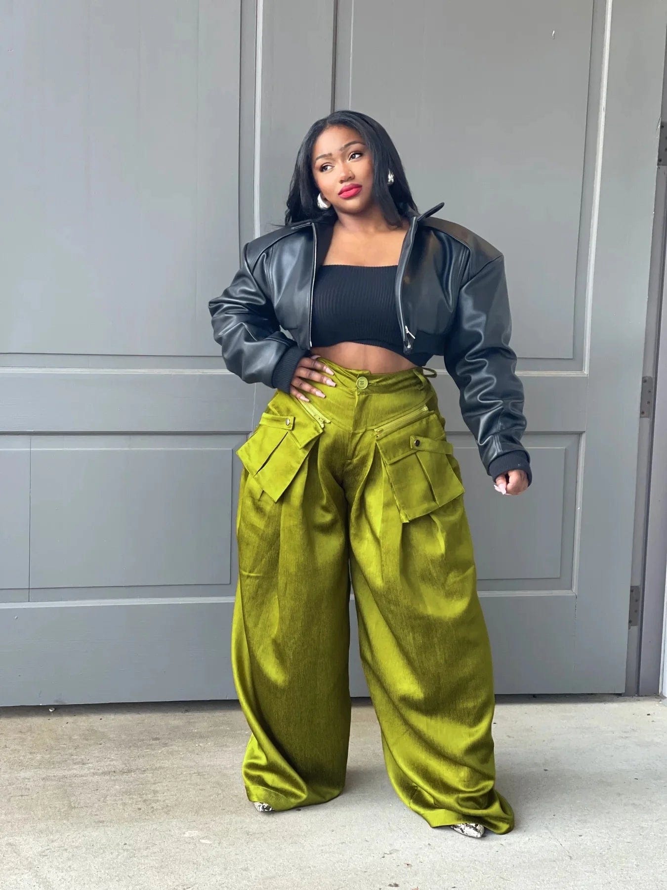 OUDINA 2024 Spring Oversized Loose Detachable Three-dimensional Pocket Wide Leg Pant Casual Trousers Women's Pants