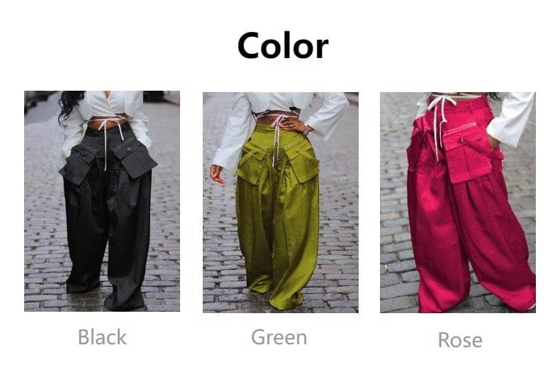 OUDINA 2024 Spring Oversized Loose Detachable Three-dimensional Pocket Wide Leg Pant Casual Trousers Women's Pants