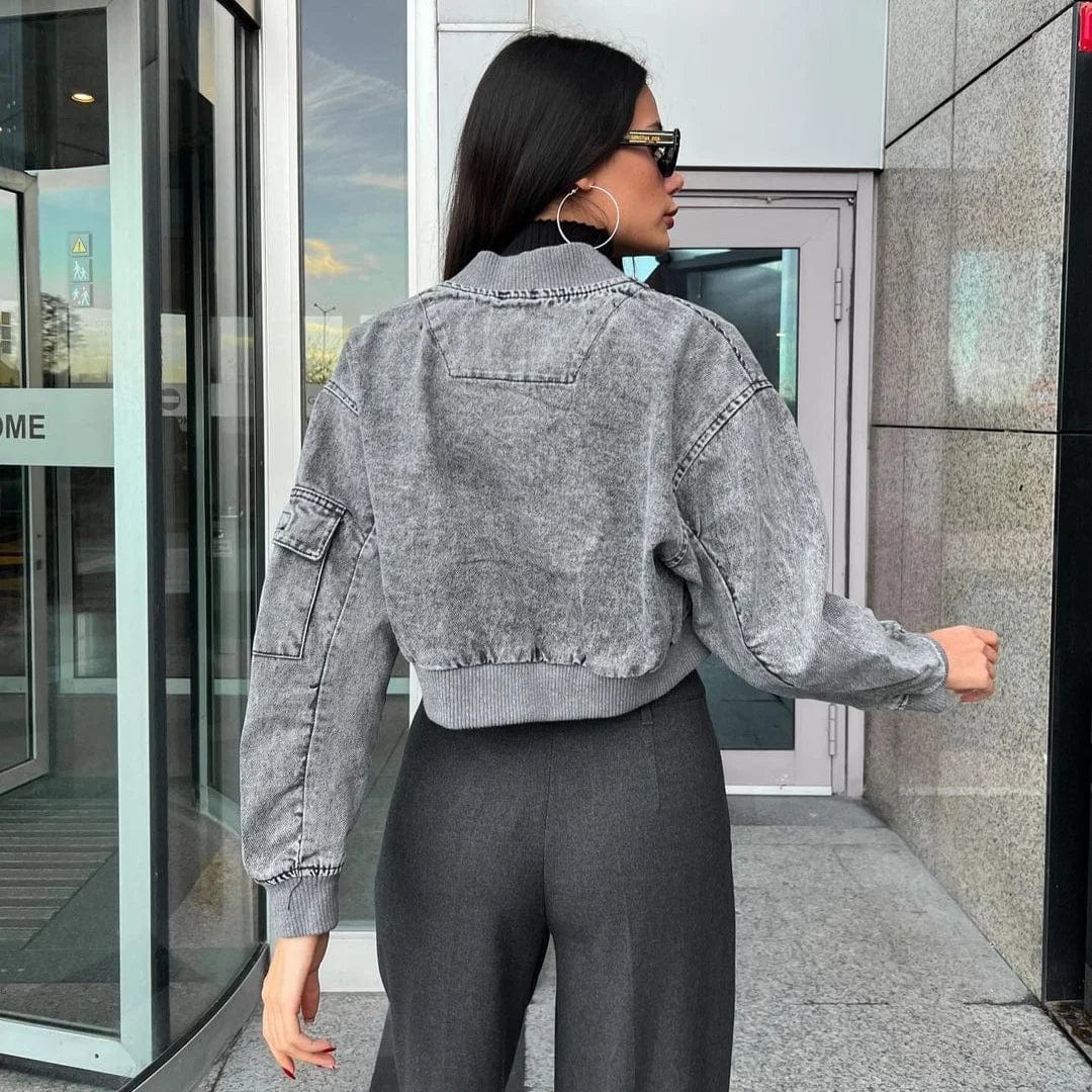 OUDINA 2024 Street Style Spliced Women's Denim Jackets & Coats Short Retro Ladies Autumn Fashion Baseball Jacket