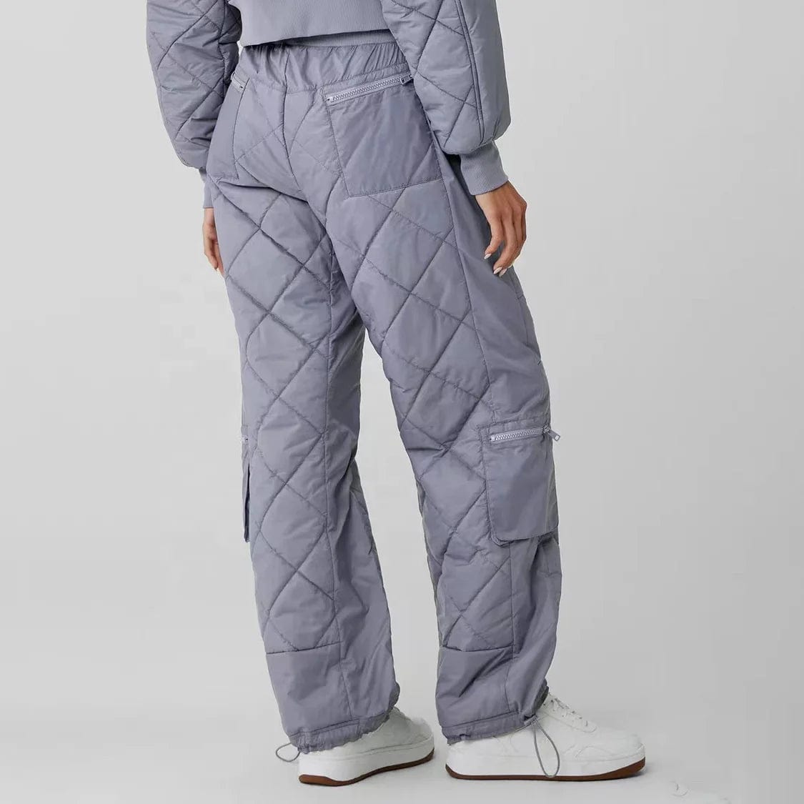 OUDINA 2024 Stylish High-waisted 6 Pocket Trouser Winter Zipper Splicing Long Cotton Cargo Pants Women