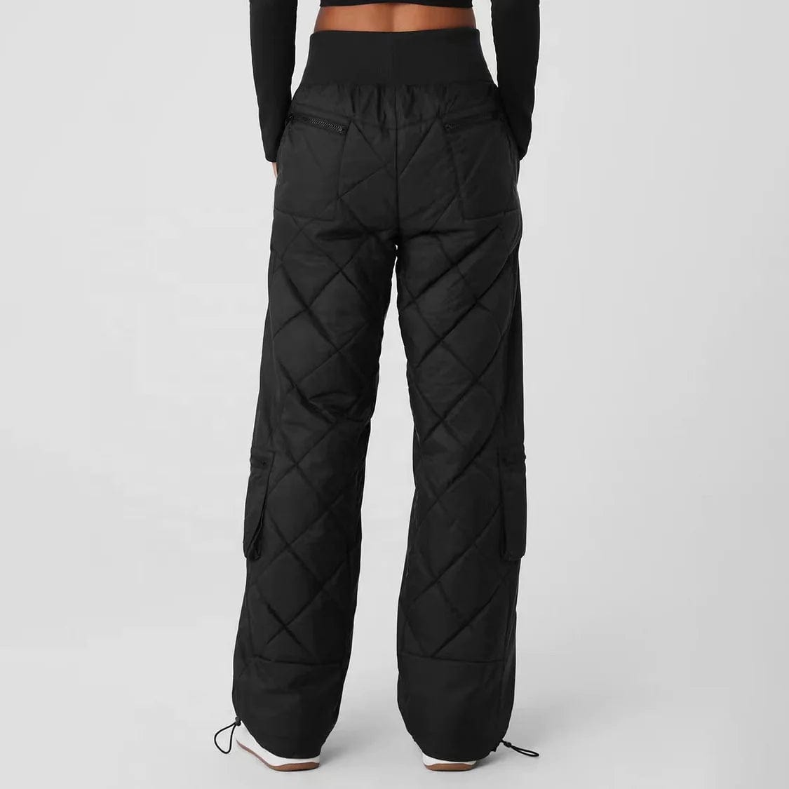 OUDINA 2024 Stylish High-waisted 6 Pocket Trouser Winter Zipper Splicing Long Cotton Cargo Pants Women