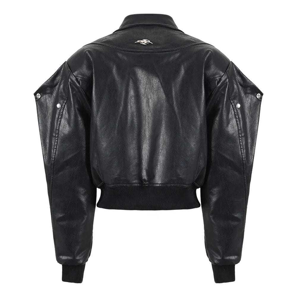 OUDINA European Station 2024 Deconstructed Design PU Leather Jacket Winter New Short Cotton Motorcycle Jacket