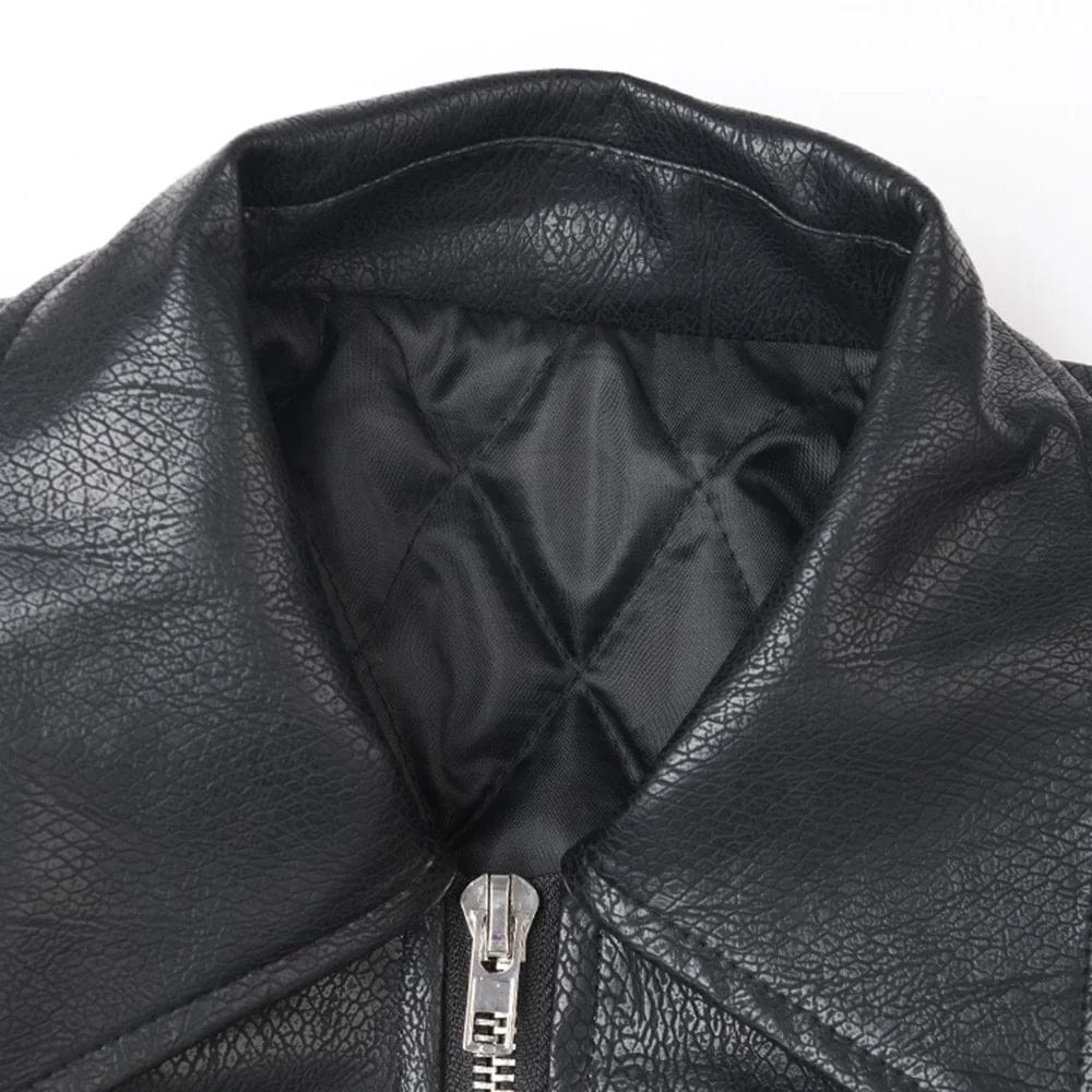 OUDINA European Station 2024 Deconstructed Design PU Leather Jacket Winter New Short Cotton Motorcycle Jacket