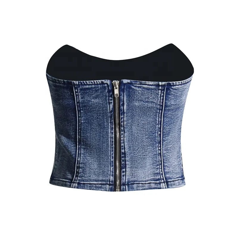 OUDINA Hot Girl Style Short Tops For Women 2024 New High-end Slim Fit Denim Tube Women Top