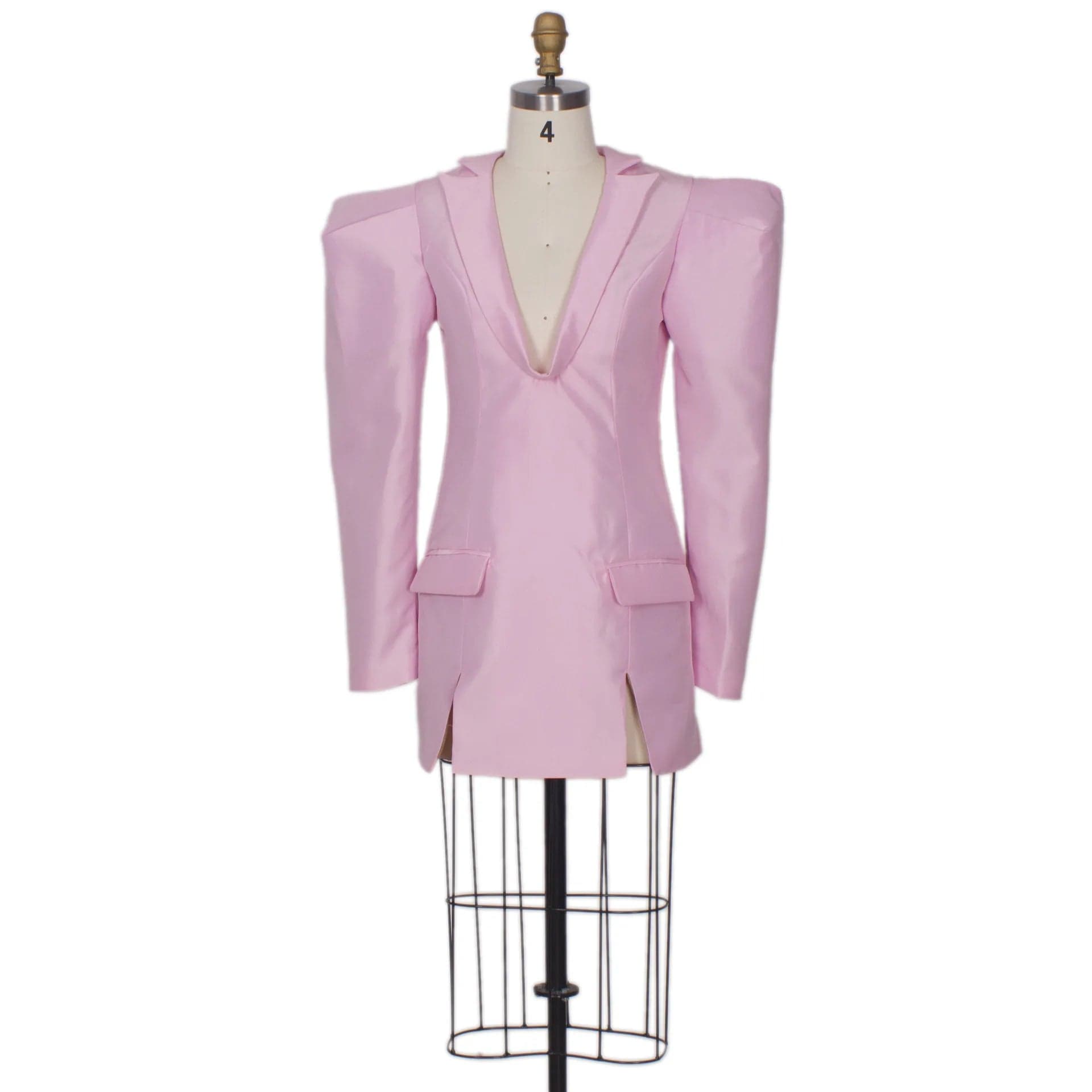Oudina Hot Sale Fashion V-neck Design Sense Long Sleeve Jacket Women Pink Blazer Dress