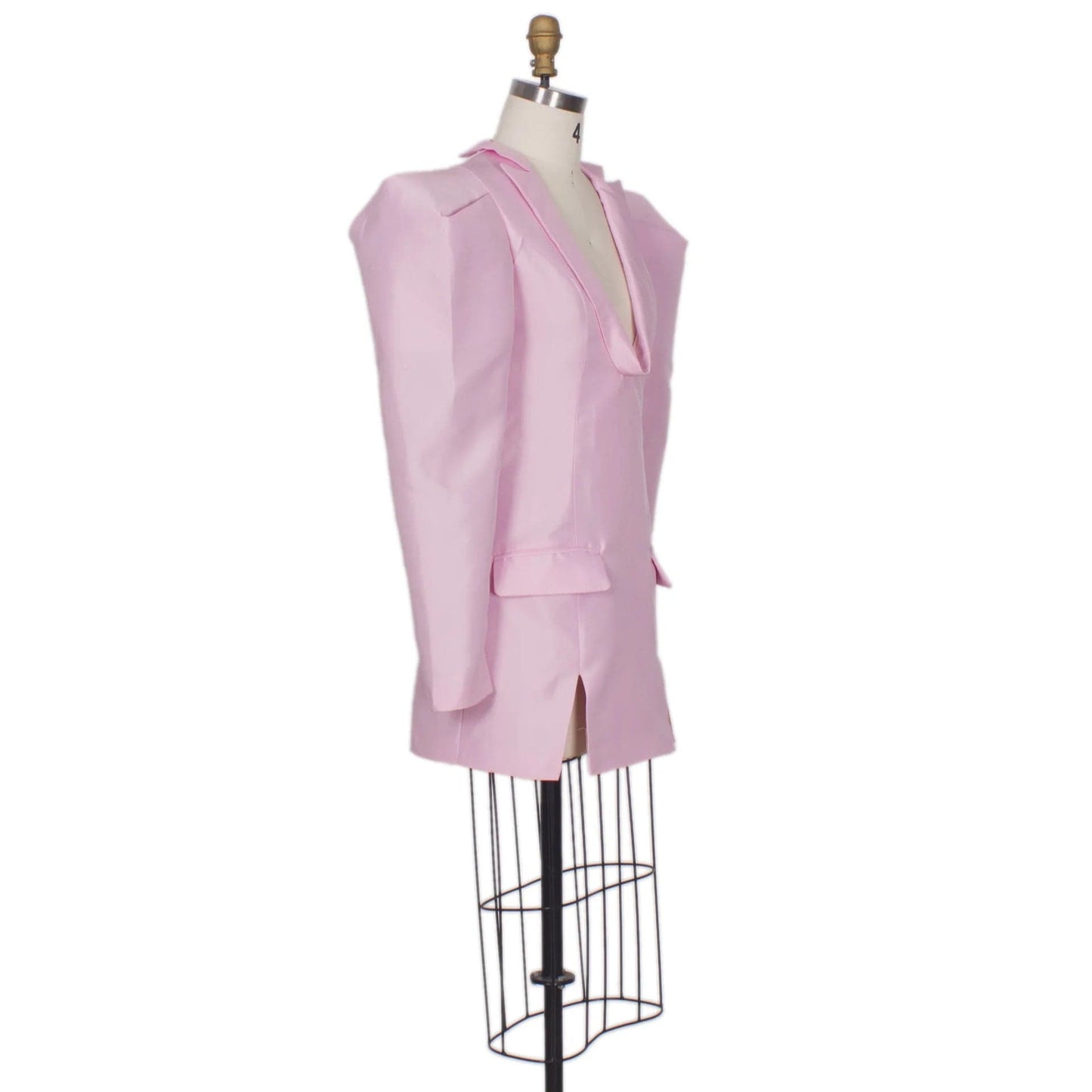 Oudina Hot Sale Fashion V-neck Design Sense Long Sleeve Jacket Women Pink Blazer Dress