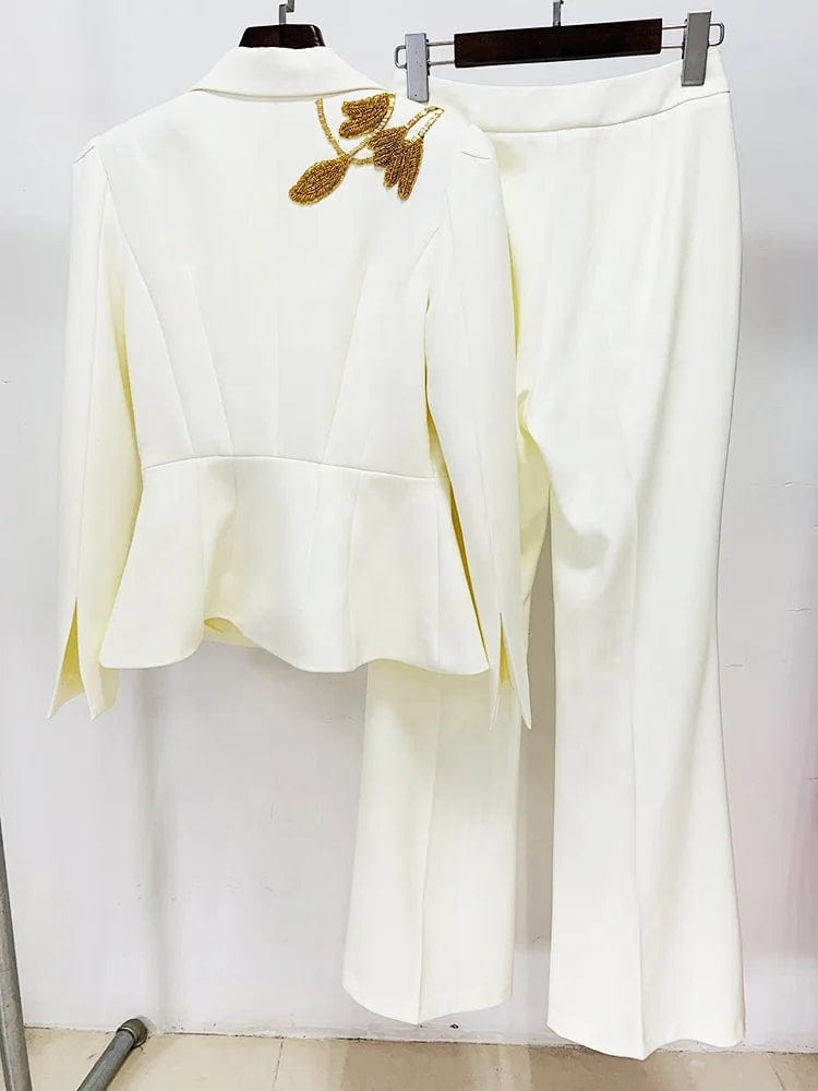 OUDINA In Stock 2024 Fashion New Formal Beading Single Button Suit Pants Set Business Suits For Women Sets Two Piece