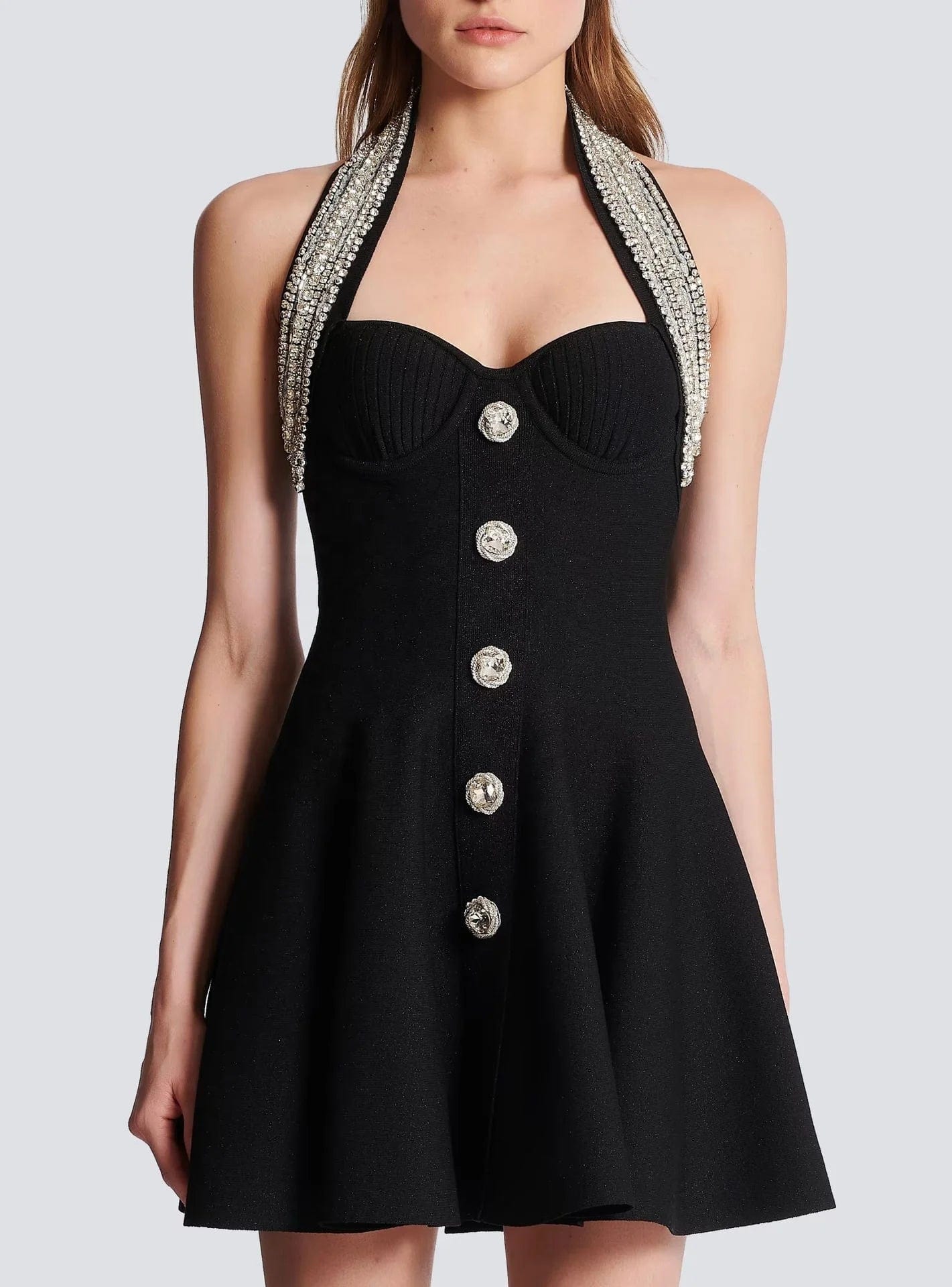 OUDINA New Arrivals Clothing Rhinestones Beaded A-line Bandage Diamond Ladies Fashion Dresses Short Dinner Dress For Women