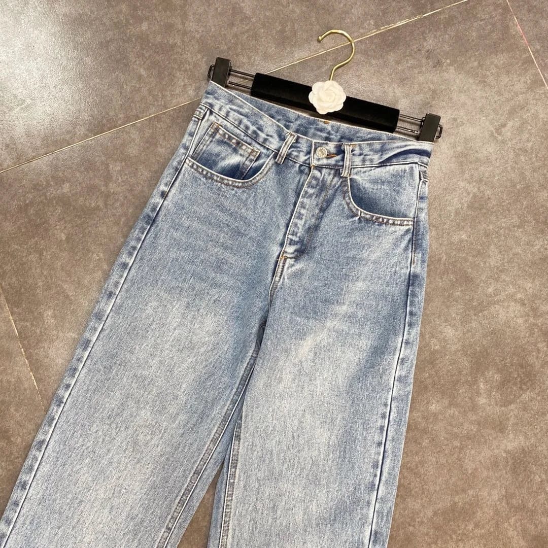 OUDINA New Fashion Style Boot cut Pants Belt Knee Decoration Splicing Hot Girl Jeans Pants For Women