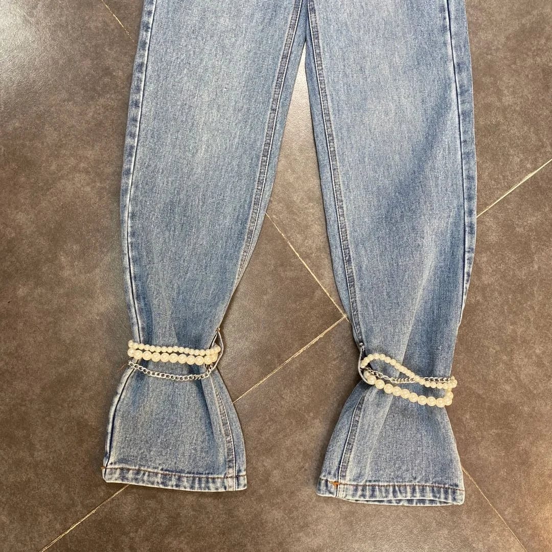 OUDINA New Fashion Style Boot cut Pants Belt Knee Decoration Splicing Hot Girl Jeans Pants For Women