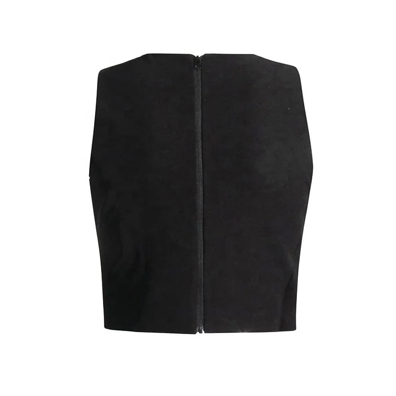 OUDINA New Niche Design Sleeveless Diamond Top 2024 Stitching Irregular Hem Vest Crop Tops For Women