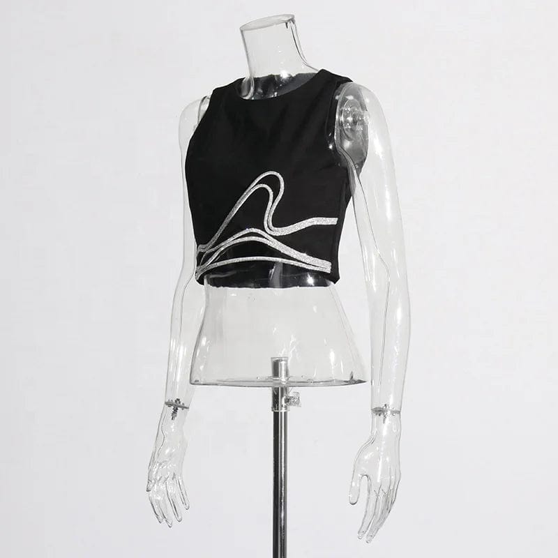 OUDINA New Niche Design Sleeveless Diamond Top 2024 Stitching Irregular Hem Vest Crop Tops For Women