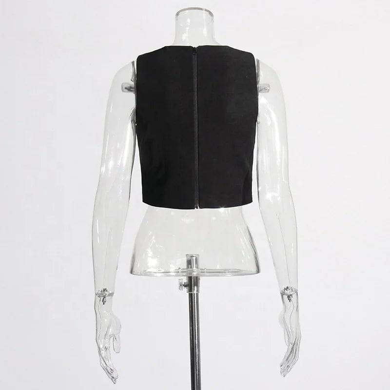 OUDINA New Niche Design Sleeveless Diamond Top 2024 Stitching Irregular Hem Vest Crop Tops For Women