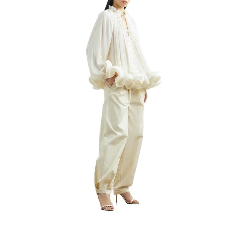 OUDINA New Women's Fashionable Casual Long Sleeve Diamond Chain Crop Tops Shirt Blouse Women