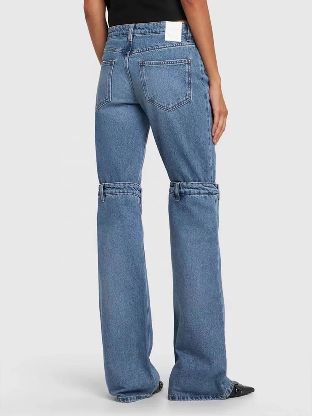 OUDINA Trendy 2024 New Ladies Jeans Trousers Hollow Out Deconstructio Elastic Straight Pants