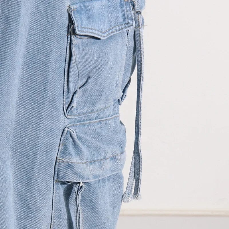 OUDINA Vintage Washed Cargo Skirt With Pockets 2024 Spring New Style High-waisted Long Denim Ladies Skirts